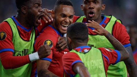 Ismael Diaz celebrates his goal of Panama during the game Panama vs Qatar. IMAGO