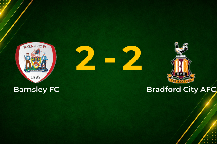 Ten-man Barnsley rescue dramatic late point against Bradford City
